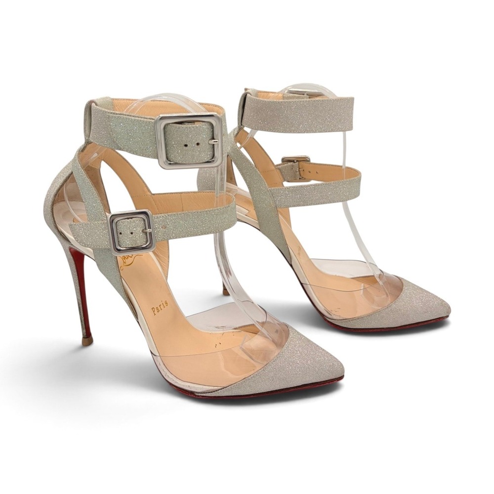 Christian Louboutin Multimiss 100 39.5‎ Silver Glitter Red Bottom Stiletto Heels